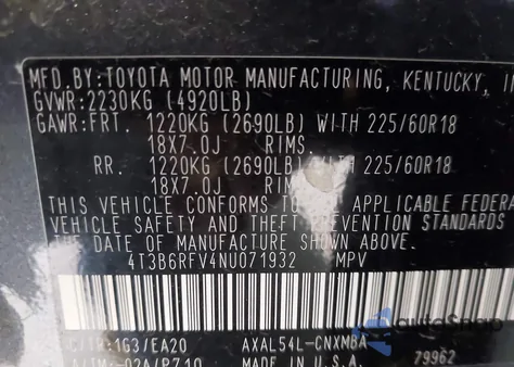 2022 Toyota Rav4 Hybrid Xle Premium from USA, damaged, VIN 4T3B6RFV4NU071932